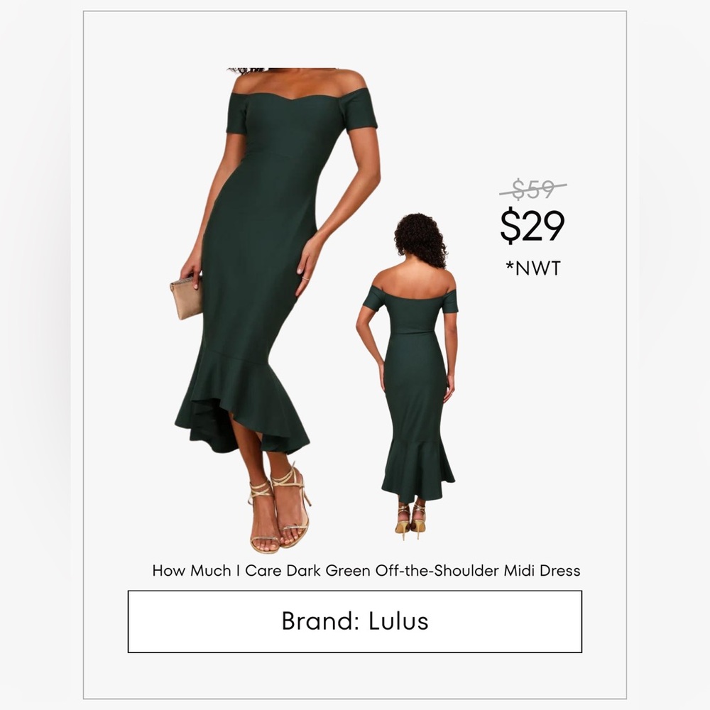 How Much I Care Dark Green Off-the-Shoulder Midi Dress